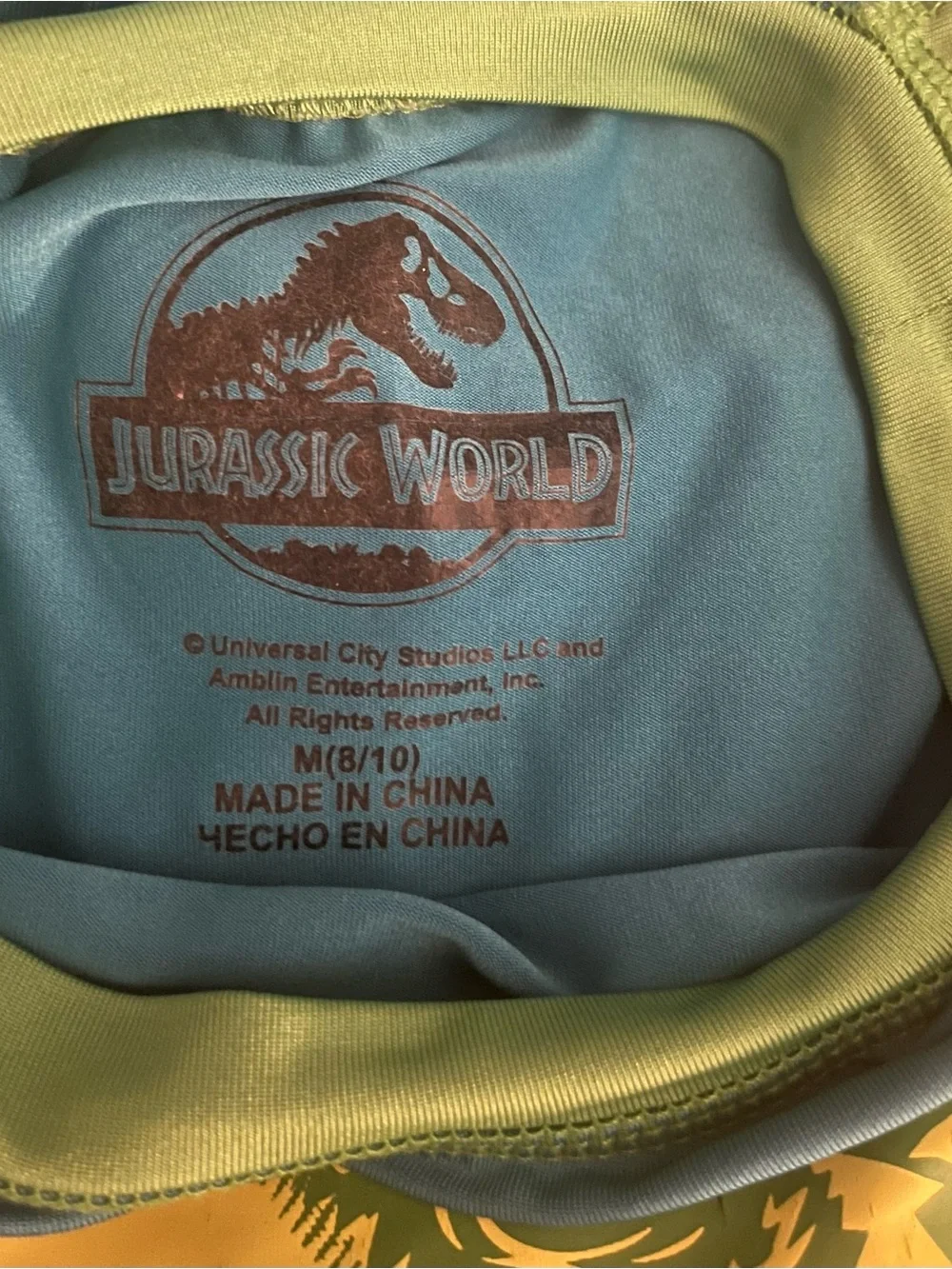 🦖Jurassic World T-Rex Short Sleeve Rash Guard | Boys M 8/10 | Universal Studios